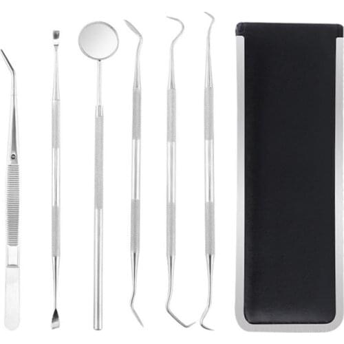 5/6pcs Tooth Cleaning Stainless Steel Tool Set Kit Dentist Scraper Pick Tool Calculus Plaque Flos Remover