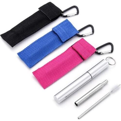 50sets/lot Telescopic Drinking Straw Brush Set With Keyring Travel Portable Stainless Steel Reusable Straw Brush Set Wholesale