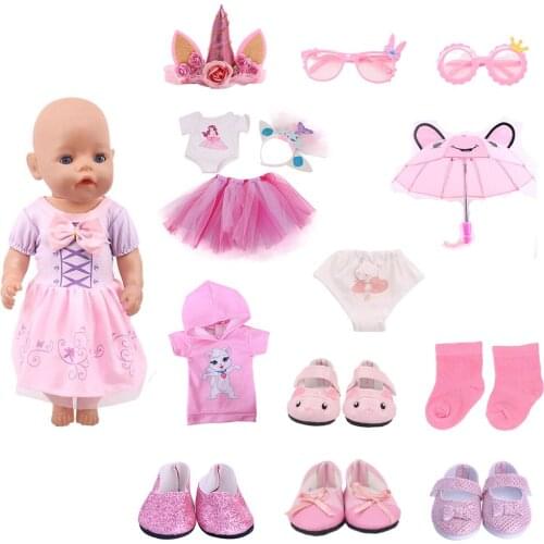 Doll Accessories Pink Series Suit Clothes Shoes Fit 18 Inch American&43 CM Baby Born Doll Russian OG Girl DIY Toys Freeshipping