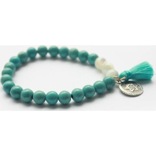 Antique Silver Plated Charm With Blue Stone Beads And Pearl Stone Bracelet For Women NSB1017