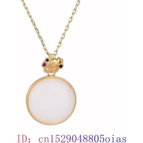 White Jade Pendant Gemstone Necklace Chalcedony Chinese Women Amulet Zircon Natural Jewelry Fashion Gifts 925 Silver Crystal