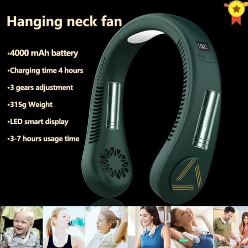 Mini Bladeless Fan Neck Fan 4000mAh USB Rechargeable Fan Mute Sports Fans for Outdoor Portable Fan Air Cooler Air Conditioner