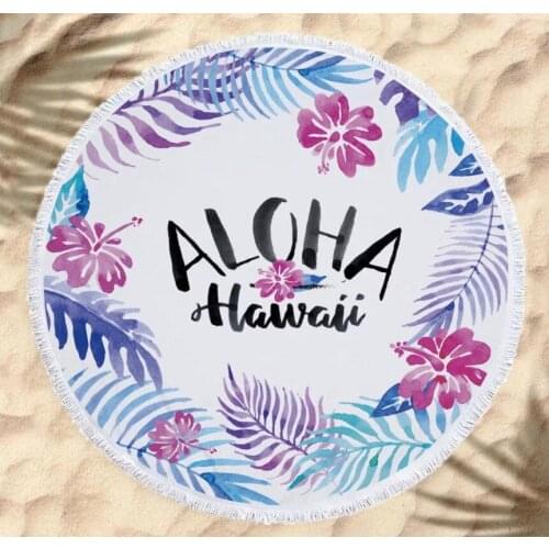 Free shipping Tropical Plant Flower Monstera Leaves Aloha Hawaii Greeting Words Hello Hola Tassels Large Beach Towel Blanket