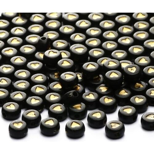 Black Mixed 4x7mm Heart Shaped Acrylic Beads Flat Round Spacer Loose Beads For Jewelry Making DIY Necklace Bracelet Accessories
