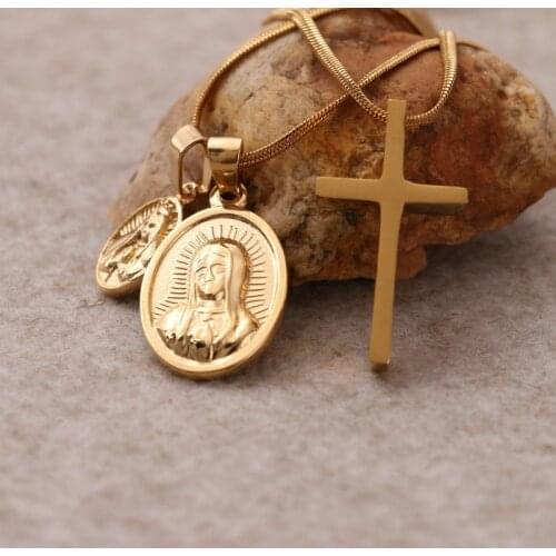 Punk Stainless Steel Gold Cross Chain Matrona Mary Set Pendant Necklace Hip Hop Trendy Jewelry Men Women Gift Drop Shipping 2021