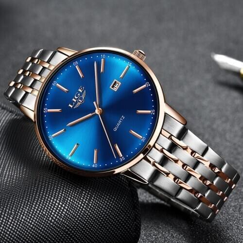 LIGE Watch For Man New Fashion Mens Watches Top Brand Luxury Date Gold Watch Men All Steel Sport Waterproof Clock Reloj Hombre