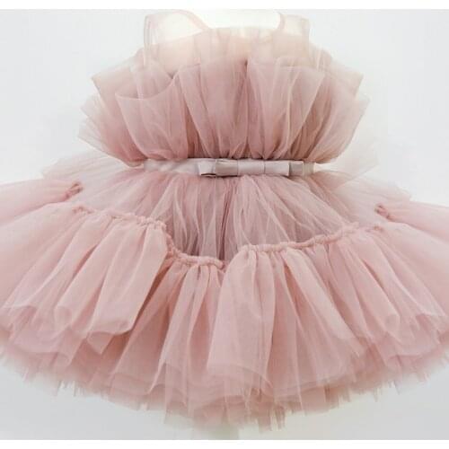 Wedding Pricess Dress For Girls Tulle Tutu Prom Gown Kids Baby Fluffy Elegant Birthday Party Evening Costume Children Clothes