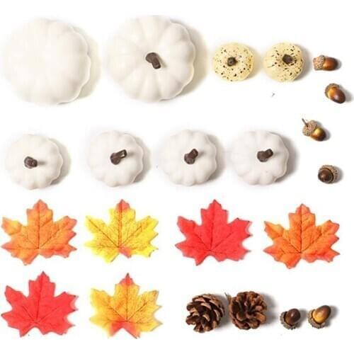 Simulation White Pumpkin Maple Leaf Acorn Pine Cones Accessories Halloween Autumn Harvest Thanksgiving Home Embellishment