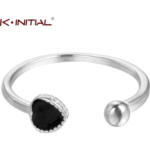 Kinitial New Fashion Black Love Heart Charm Finger Rings for Women Wedding Adjutable Ball Ring Valentines Day Gift anillos