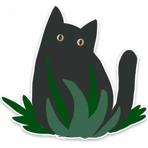 Creative Animal Black Cat In The Grass Car Sticker Accessories Waterproof Sunscreen Scratch-Proof Sticker PVC15*14cm