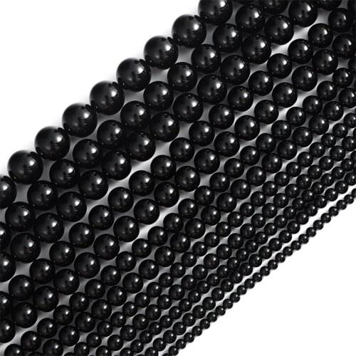 Round Loose Natural Black Agate 4 5 6 8 10 12 14 mm Gemstone Beads for Bracelet Jewelry Making Findings