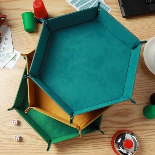 23x23cm Folding Hexagon Dice Tray PU Leather Dice Storage Tray Key Desktop Storage Box Storage Box with 9 Colors