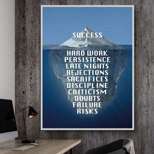 Ice Mountain Success Quote Motivational Poster Nordic Wall Art Canvas Print Painting Modern Home Office Room Decoration Picture