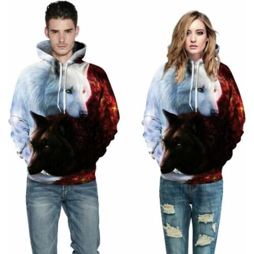 Unisex Women Men Couple Hoodie Long Sleeve Spring Autumn Animal 3D Pattern Sweatshirts Coat Pullover Tops Plus Size XXXL