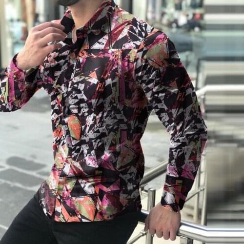 2021 Men Shirt Printed Cotton Blend Turn Down Collar Buttons Top Streetwear for Spring/Autumn chemise homme рубашка мужская
