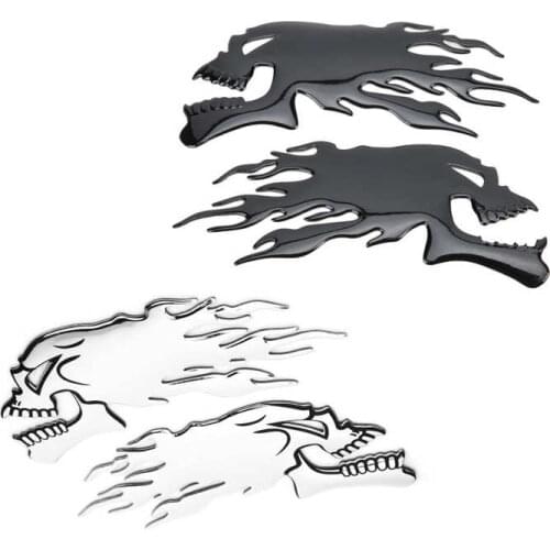 2PCS Motorcycle Fuel Gas Tank Sticker Decal 3D Universal Flame Skull Decal Decorations Motorcycle Accessories