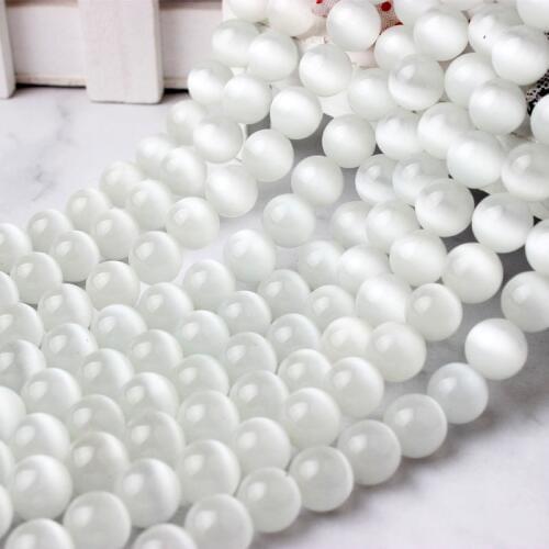LIngXiang 6/8/10/12mm stylish natural white glassy cat-eye stone loose beads DIY womens bracelet necklaces