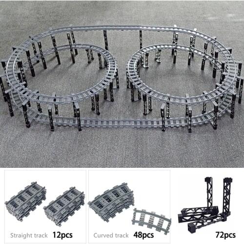 NEW Train Tracks DIY Bricks City Uphill track Straight Curved track Pillars Viaduct for Train Bridge with Rails Building Blocks