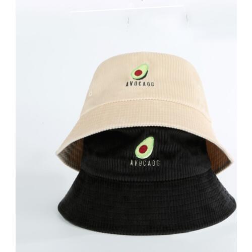 2020 New bucket hat women fisherman Japanese avocado embroidery wild corduroy large brim hat travel sun beach hat summer