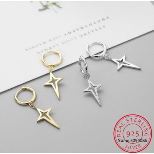 Simple Geometric Cross Hollow Hoop Earrings 925 Sterling Silver star Earrings Silver Gold color Korean style Jewelry