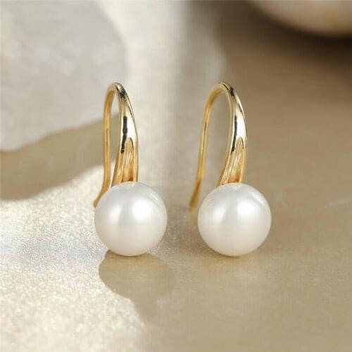 Simple Fashion Small Hoop Earrings White Round Cute Pearl Earrings Vintage Rose Gold Color Earrings For Women Minimalist Jewelry
