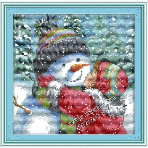 Needlework,DIY Cross stitch,Sets For Embroidery kits,Happy Merry Christmas Kiss Snowman Pattern Cross-Stitch Handwork baby gift