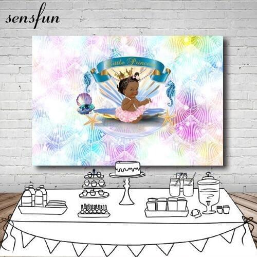 Sensfun Girls Baby Shower Happy Birthday Backdrop Colorful Mussel Starfish Little Princess Photography Backgrounds 7x5FT Vinyl
