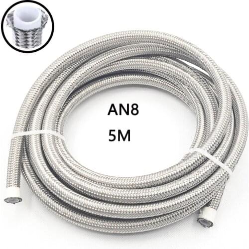 16ft 5Meters AN8 Silver Fuel Hose Oil Gas Cooler Line Pipe Tube PTFE 304 Stainless Steel Double Braided tube pipe