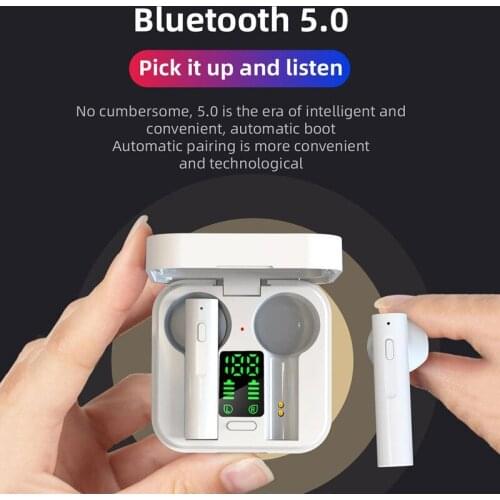 TWS Bluetooth Headset LED Solar Charging Smart Digital Battery Display 5.0 Stereo Wireless Binaural Sports