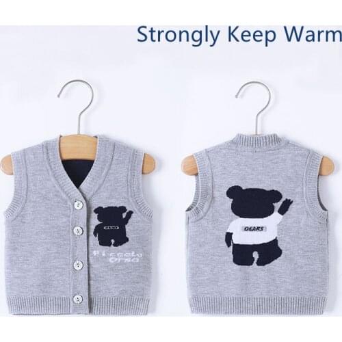 Boys and girls plus velvet vest spring, autumn and winter cotton knitted vest all-match warmth sleeveless jacket baby sweater