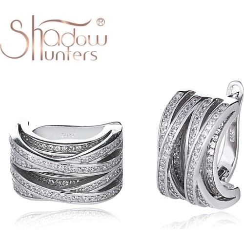 SHADOWHUNTERS Genuine 925 Sterling Silver Round Stud Earrings With Clear CZ For Women High Quality Fine Jewelry Making