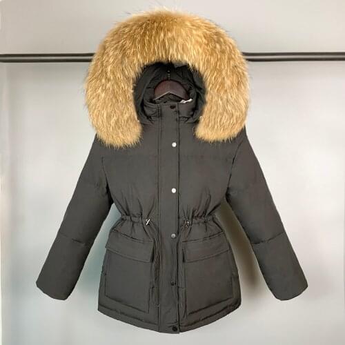 2021 Winter Down Coat Women 90% White Duck Down Jacket Large Natural Raccoon Fox Fur Hooded Thick Warm Parkas Female Outerwear