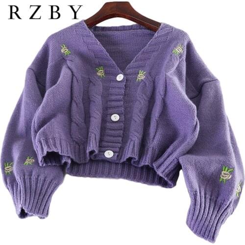 2020 Autumn New Knit Female Cardigan Loose Streetwear Knit Sweater Coat embroidered V Neck knitted cardigan Women Jacket