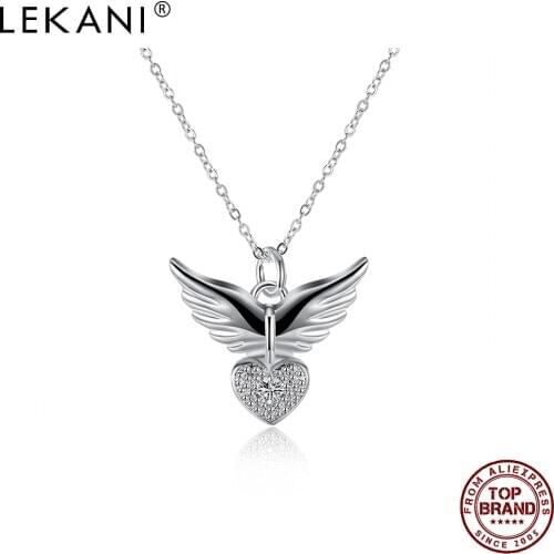 LEKANI Angel Wings Heart Pendant Necklace For Women Clear Cubic Zirconia Romantic Necklaces Girl Anniversary Fashion Jewelry