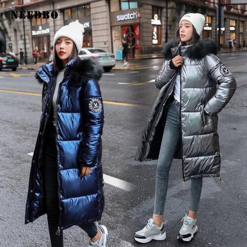 Winter Jacket Women Long Parka Faux Fur Hood Warm Thicken Ladies Puffer Coat Warm Winter Glossy Parkas Mujer Casaco Jacket