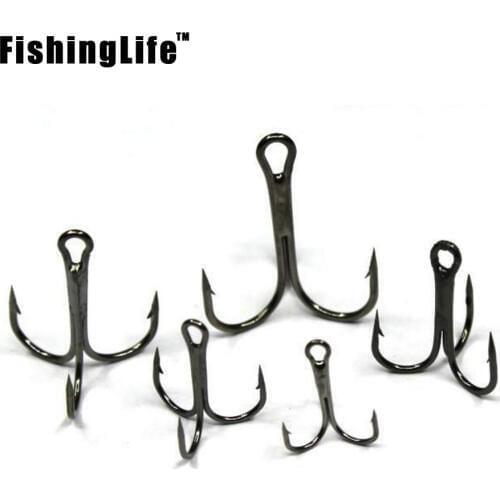 10Pcs/lot 1/0#1#2#4#-16# Black Fishing Hook High Carbon Steel Treble Overturned Hooks Fishing Tackle Round Bend Treble For Bass