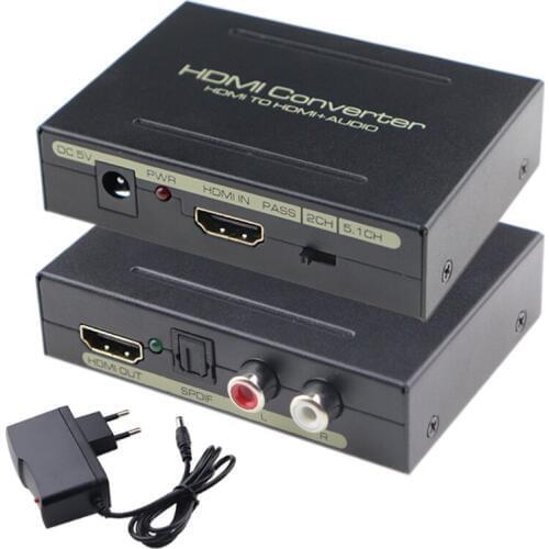 1080P HDMI Audio Extractor HDMI to HDMI and Optical Toslink SPDIF and RCA L/R Stereo Analog Outputs Converter For PS3 PS4 Xbox
