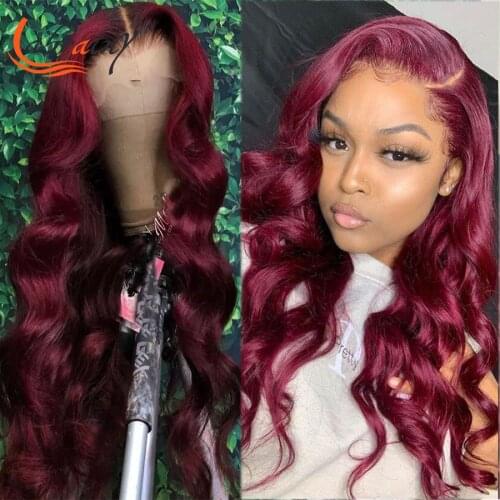 30 Inch 13x6 Burgundy Loose Curl HD Lace Frontal Human Hair Wigs 99J Body Wave Lace Front Wig Full Red Color Woman Pre Plucked