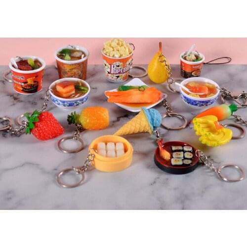 30pcs Random Simulation Food Charms noodle Keychain Chinese Blue and white porcelain Food Bowl Mini Cell Phone Strap Pendant