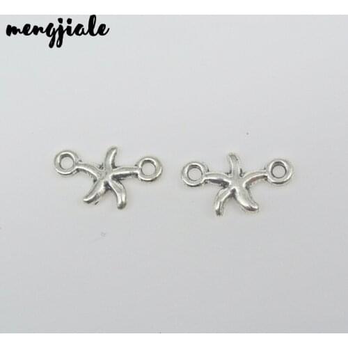50pcs/lot Starfish Charms Connector For Jewelry Making Antique Silver Accessories 9x16mm