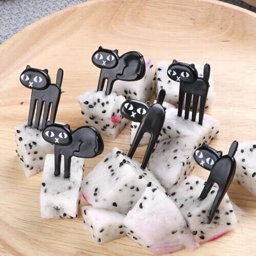 6pcs/bag Cute Cat Fruit Fork Bento Lunches Food Fruits Cake Dessert Toothpick Can Be Used Repeatedly