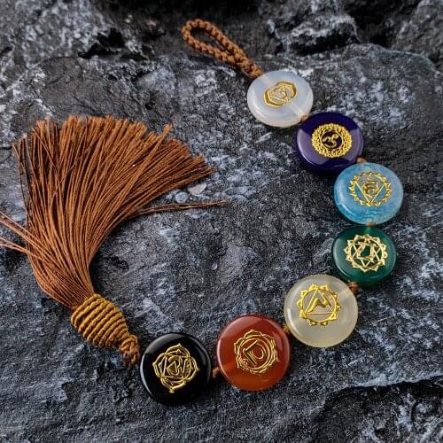 7 Chakra Hanging Ornament Reiki Healing Energy Balance Meditation Amulet Car Home Decor Natural Crystal Tassel Pendant FengShui