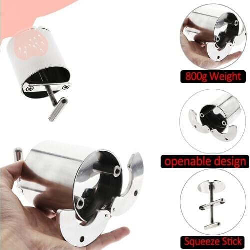800g Stainless Steel Bucket Heavy Ball Stretcher Squeezer Scrotum Pendant Lock BDSM Testicle Weight Torture Male Fetish Sex Toys