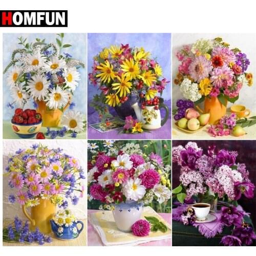 HOMFUN Diamond Painting Cross Stitch "Flower cup vase" 5D DIY Diamond Embroidery Full Square/round Rhinestone Of Picture