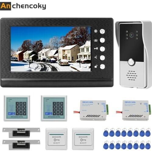 Anchencoky 7Inch Video Intercom With Lock Video Door Phone System With Exit Unlock Button NC-Electric Strike Door Lock Home Kit