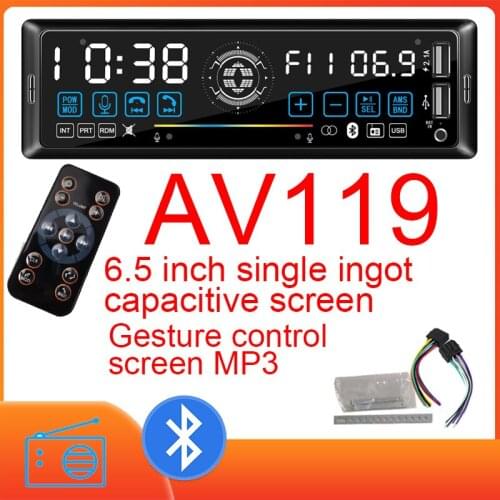 6.5'' 1 Din Gesture Touch Control Car Radio Bluetooth 4.0 AV119 LED Display FM AUX 2USB Navigation Music DC12V Voice Assistant