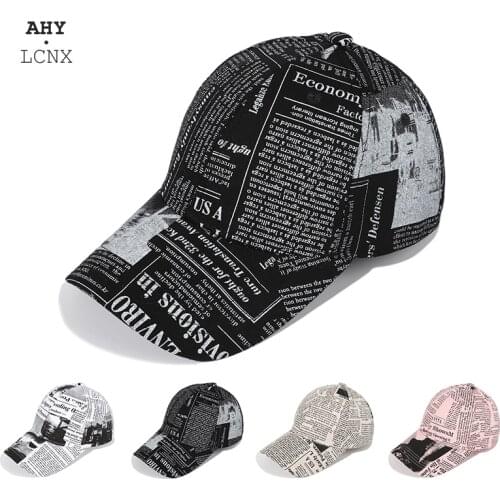 Outdoor Retro Newspaper Pattern Baseball Cap For Men 2021 Trendy Womens Hat Black Graffiti Hip Hop Caps Mens Long Brim Hats