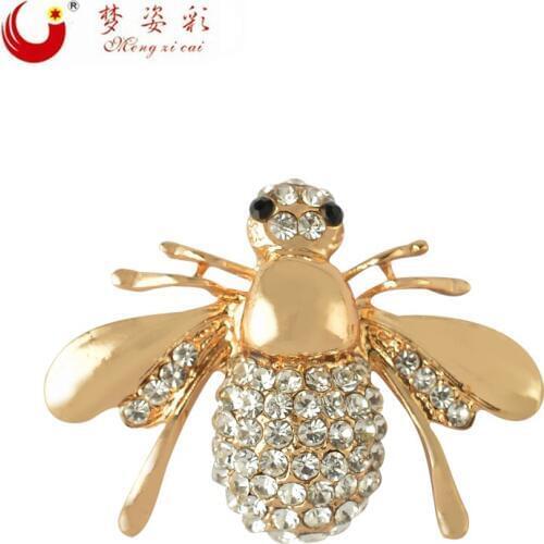 MZC Insect Bee Brooch Gold Metal Alloy Rhinestone Broach Mujer Bijoux Lapel Pin Strass Brosche Charm Accessories Jewelry