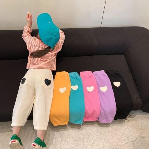 Girls' Love Print Pants 2021 Autumn New Childrens Cute Candy Color Elastic Waist Casual Sports Pants Fall Clothes for Kids
