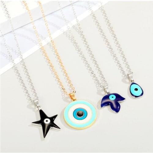 1Pcs Star Leaf Evil Eye Necklace For Women Gift Jewelry Simple Unique Enamel Water Drop Turkish Eye Geometric Clavicle Chain